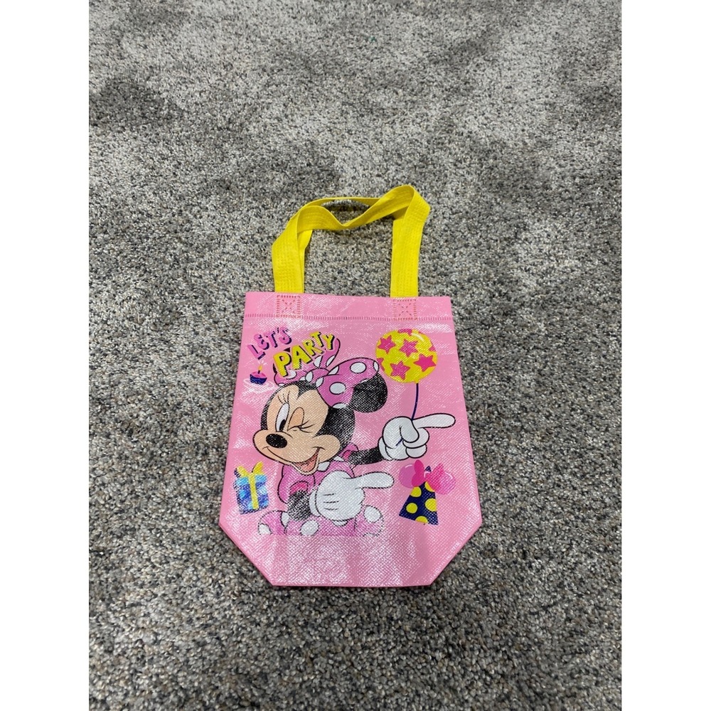 Disney‎ Minnie Mouse Pink Lets Party Small Reusable Gift Bag Tote Yellow Handles